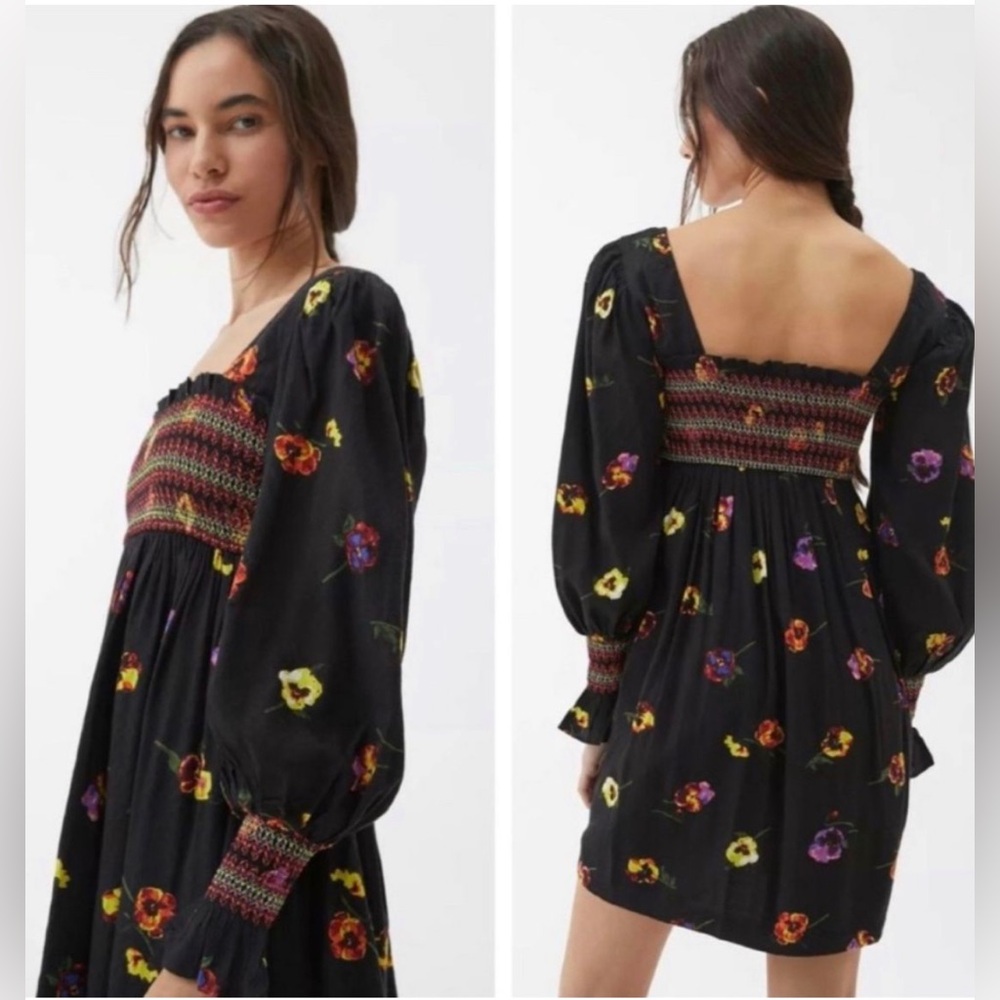 Urban Outfitters Black Floral Long Sleeve Dress